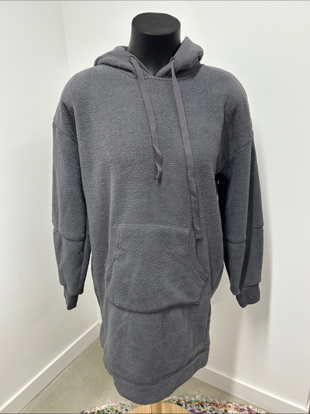 Cuddl Duds Charcoal Gray Fleece Pullover Hooded Tunic Sweatshirt